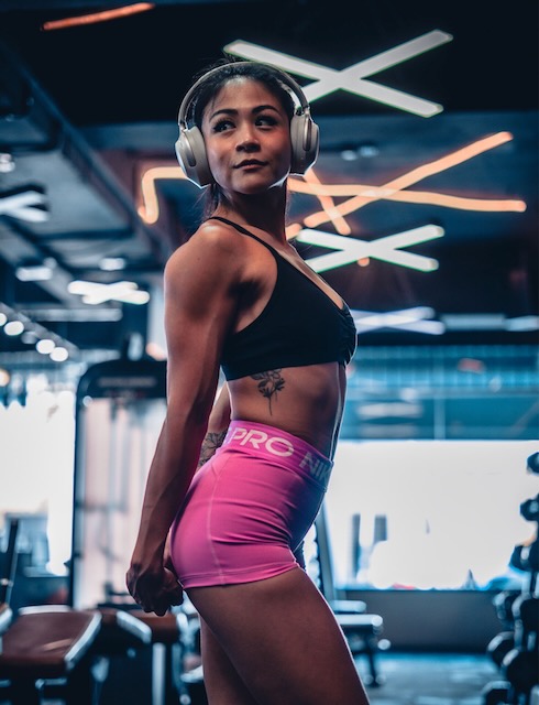 Woman in pink gym outfit